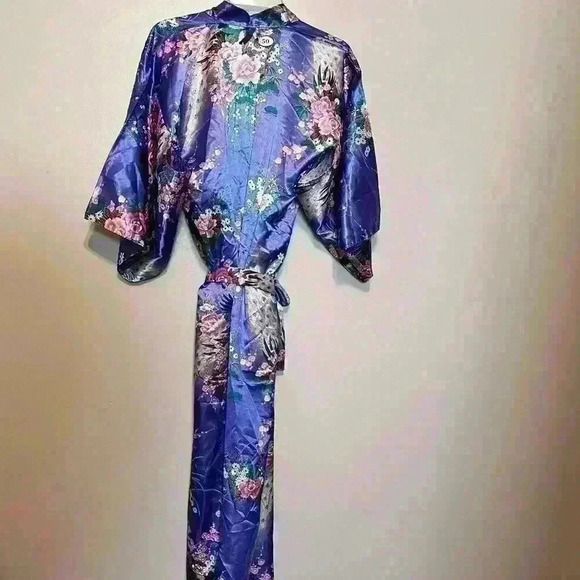 Beautiful Vintage Purple Cotton Kimono Floral All Over Print Japan 50 Authentic - Picture 4 of 9